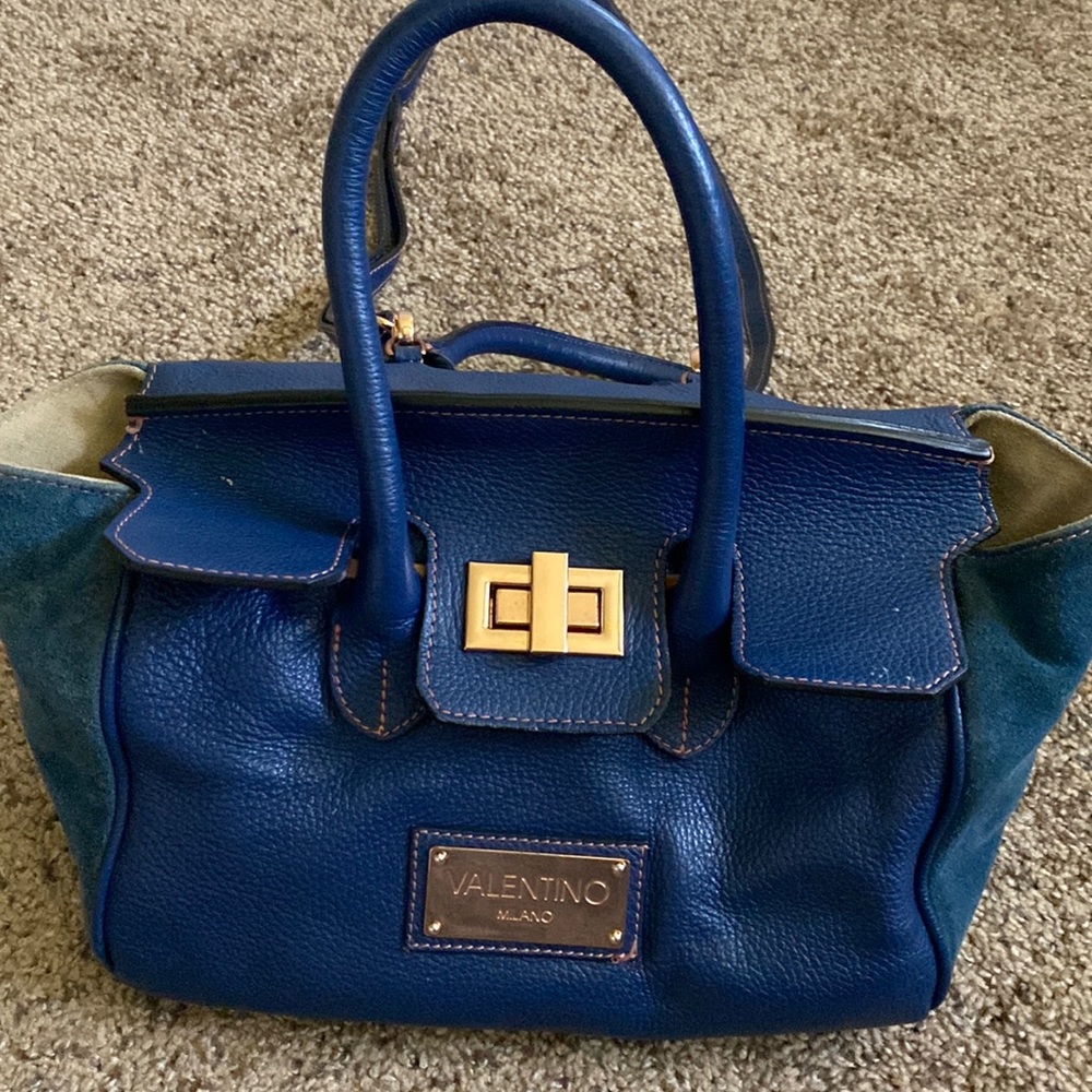 Valentino Milano authentic blue leather purse with shoulder strap and handles